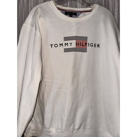 Tommy Hilfiger White Logo Sweatshirt XL Crewneck Cotton/Polyester Unisex Casual - Picture 2 of 8